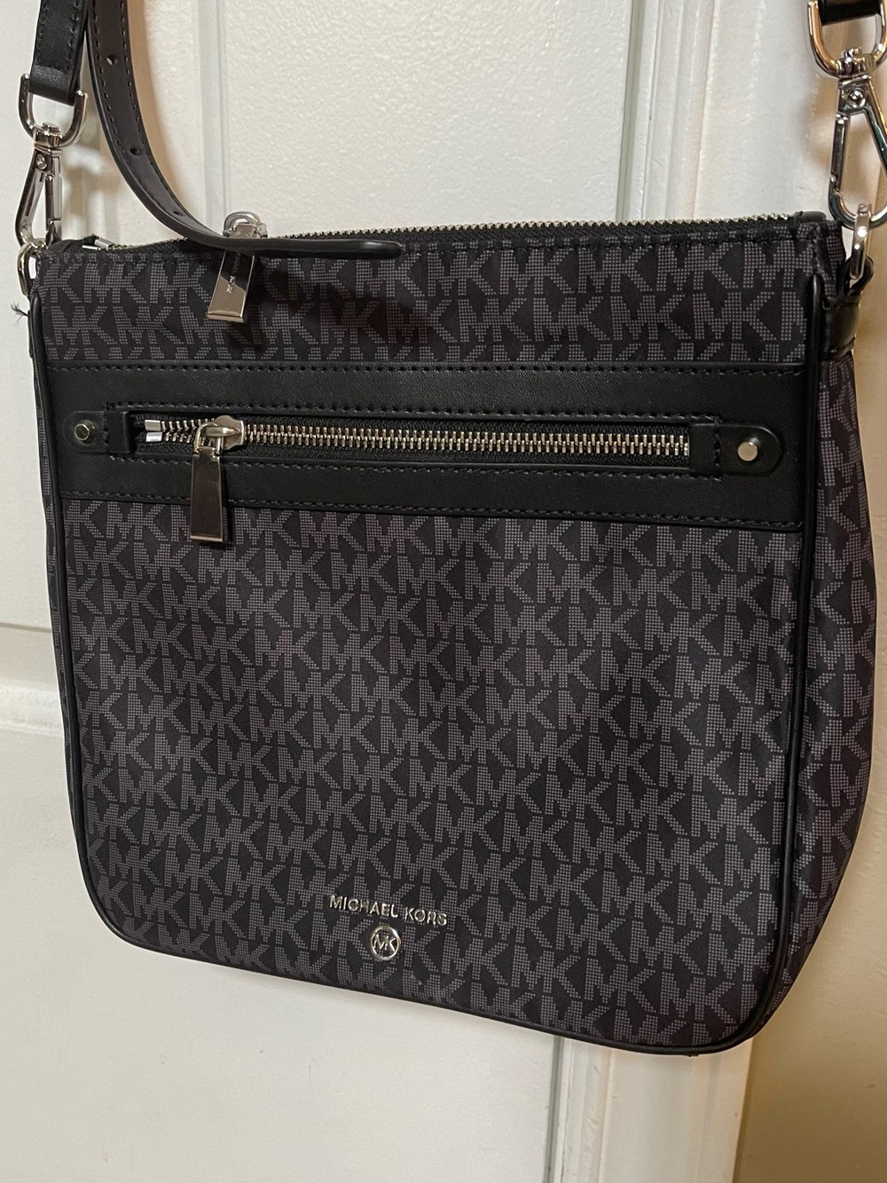 NWOT Michael Kors Black and Gray MK Monogram Crossbody Bag water resistance